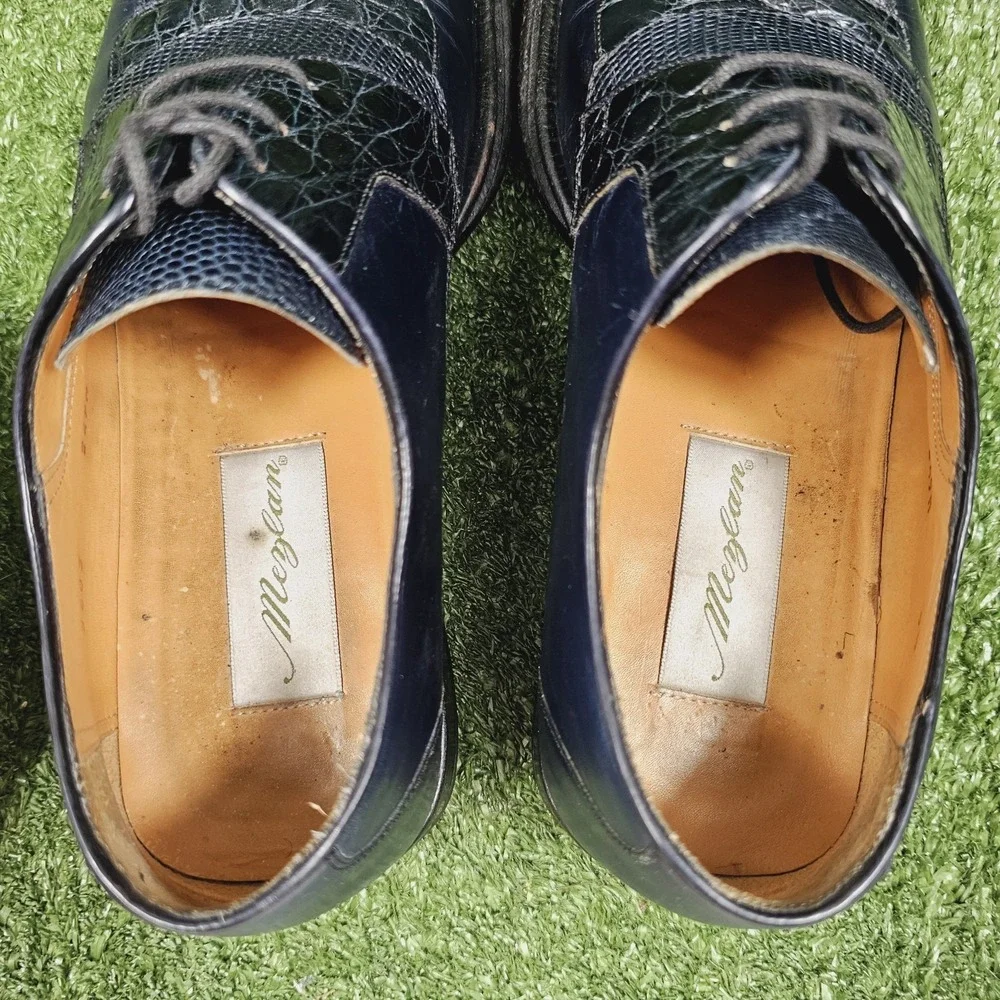 Mezlan Navy Blue Crocodile Leather Square Toe Oxford Dress Shoes Mens Size 9.5